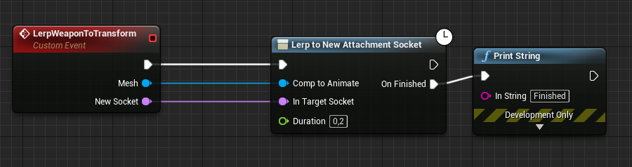 The finished async Blueprint node, one scene component in, a target socket and duration.