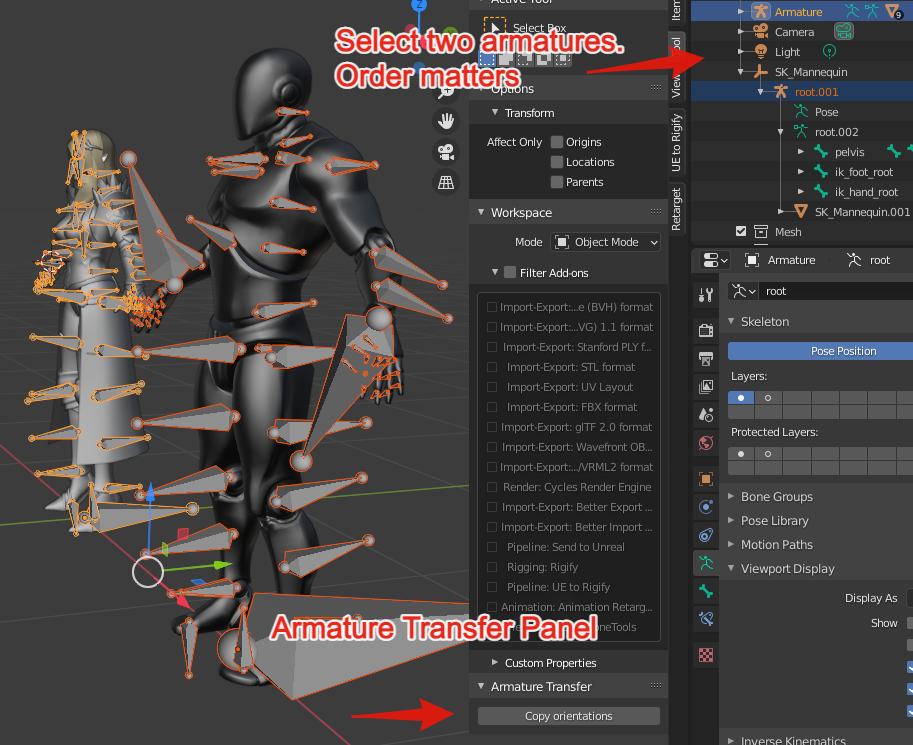 The Armature Transfer panel