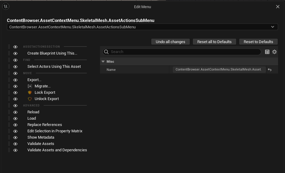 The Edit Menu window for the sub-menu, showing its identifier