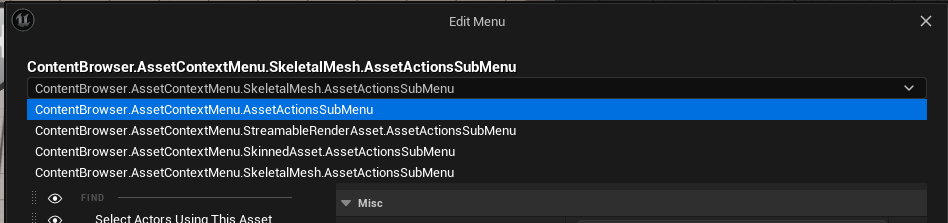 The menu-hierarchy dropdown, the context menu is assembled from several parts