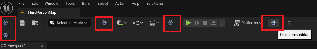Edit buttons appear on menus throughout the editor