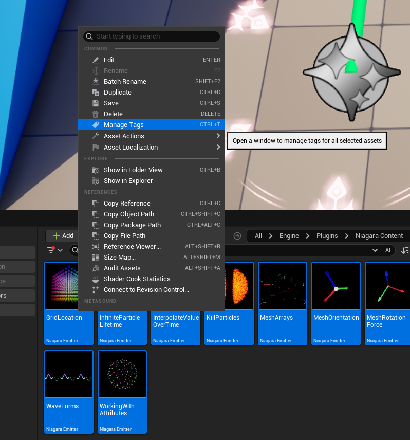 Manage Tags is available straight from the asset context menu